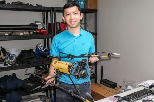 For his Professional Experience Year (PEY) internship, Jeremy Wang (Year 3 EngSci) is developing new drone technologies for The Sky Guys. (Photo: Kirk Eksyma)
