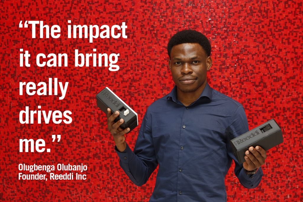 Photo of Olugbenga Olubanjo holding two Reeddi Capsules, with quote "The impact it can bring really drives me." 