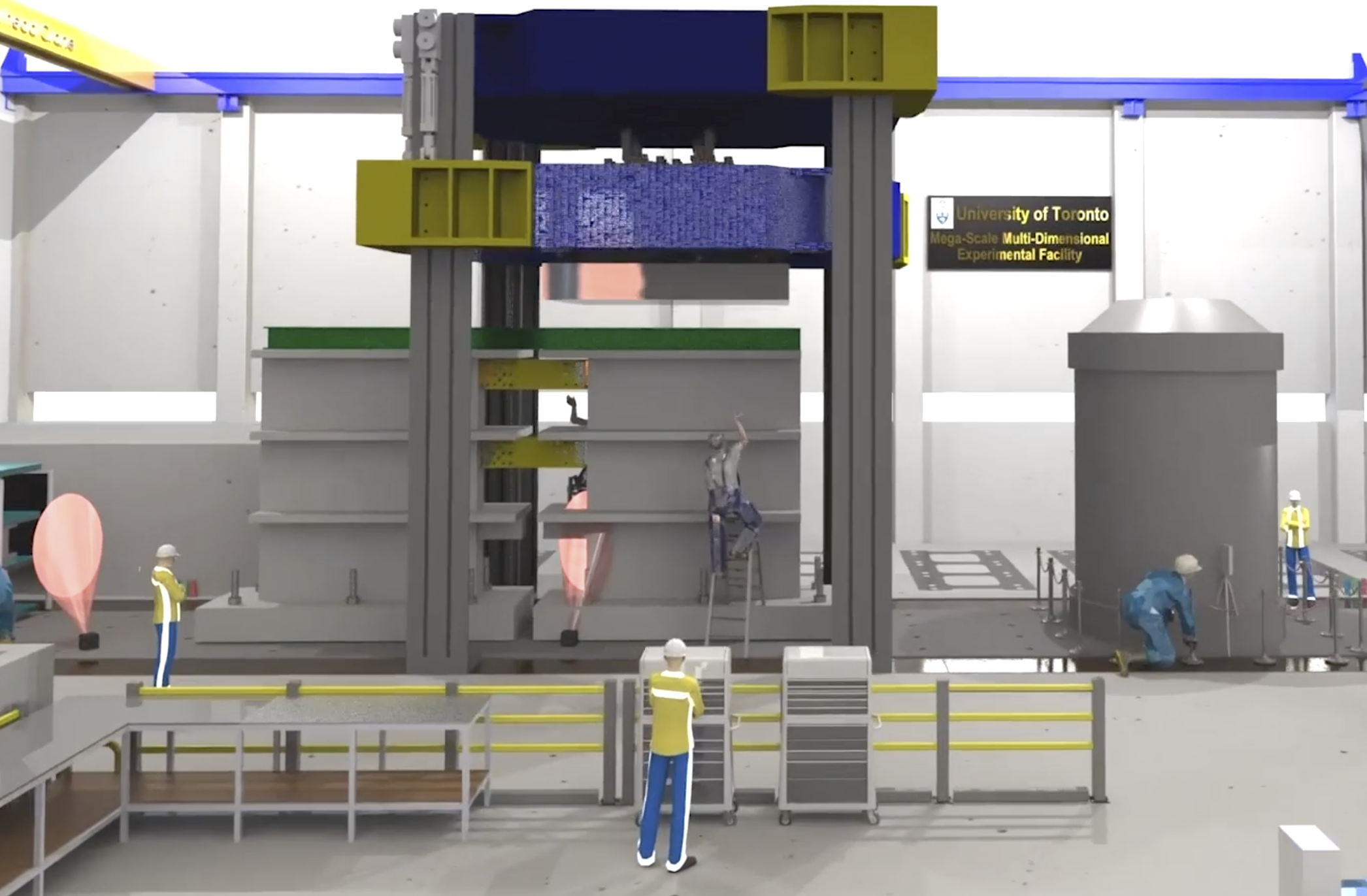 An illustration of the adjustable multidimensional (AMD) testing device to be installed in CivMin's Galbraith side of the Structural Testing Facilities (STF). 