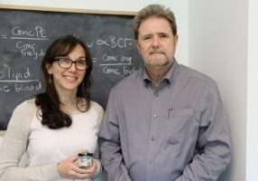 Professors Chelsea Rochman (left, Ecology and Evolutionary Biology) and Bob Andrews (right, CivMin) have joined forces to develop new techniques for analyzing microplastics and nanoplastics in drinking water. (Photo: Tyler Irving) 