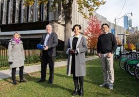 Left to right: Professors Miriam Diamond (Earth Sciences, ChemE), Greg Evans (ChemE, ISTEP), Marianne Hatzopoulou (CivMin) and Senior Research Associate Dr. Cheol-Heon Jeong (ChemE) are some of the members of the multidisciplinary team that has earned NSERC’s 2021 Brockhouse Prize for Interdisciplinary Research in Science and Engineering. (Photo: Daria Perevezentsev)