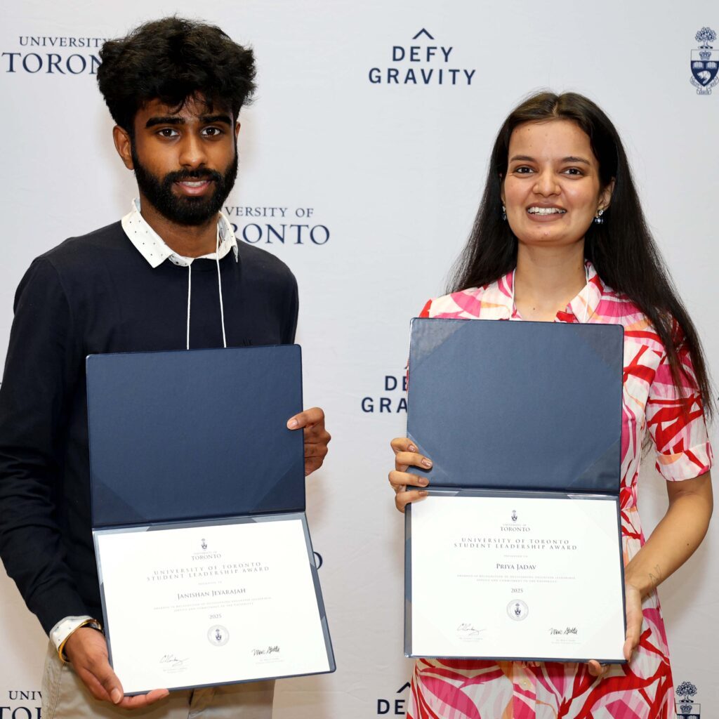 MARCH 13, 2025 — UTSLA CEREMONY — Photos from the luncheon to present awards to student leaders in Engineering on Thursday, March 13, 2025. Winners from the Department of Civil &amp; Mineral Engineering at the University of Toronto include Janishan Jeyarajah (Year 4, CivE) and Priya Jadav (CivMin MEng student).  (Photo by Phill Snel / CivMin, University of Toronto)