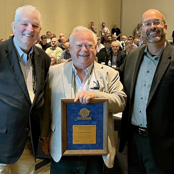 Celebrating Excellence: Doug Hooton Receives the Katharine and Bryant Mather Member Contribution Award &#x1f3c6;
ASTM International’s Committee C09 on Concrete and Concrete Aggregates has honored Doug Hooton with the Katharine and Bryant Mather Member Contribution Award at its recent meeting in Orlando, FL.
This prestigious award recognizes C09 members who demonstrate exceptional leadership and technical contributions. Dr. Hooton was celebrated “for his distinguished leadership and significant contributions in multiple C09 roles since 1985, notably advancing standards for concrete and its chemical reactions, and significantly enhancing concrete technology and its practical applications.” &#x1f477;&#x200d;&#x2642;&#xfe0f;&#x1f52c;
&#x1f3c5; Decades of Dedication
Since 1985, R. Douglas Hooton has been a driving force in improving concrete standards and technology. His work on chemical reactions and durability has revolutionized the field, blending science with real-world applications to enhance construction practices worldwide.
Pictured during the award presentation are Dr. Hooton with C09 Secretary Thomas Greene and C09 Chair Rich S. Szecsy, PhD, PE, FACI, symbolizing the collaborative spirit of advancing concrete standards. &#x1f91d;
&#x1f44f; Congratulations!
Doug Hooton’s work is a reminder of the power of innovation, collaboration, and dedication in shaping the future of construction. Please join us in celebrating his incredible contributions to concrete technology!