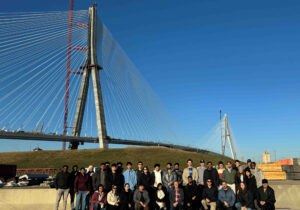 NOVEMBER 1-2, 2024 — MENG STEEL TRIP — Photos from the field trip to Atlas Tube plant in Harrow, Ontario on Friday, November 1, 2024 and to the Gordie Howe International Bridge construction site in Windsor, Ontario on Saturday November 2, 2024. The busload of graduate students was led by CivMin Professor Jeffrey Packer. (Photo provided by Jeff Packer)