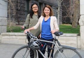 Civil engineering post-doctoral researcher Sabreena Anowar and Professor Marianne Hatzopoulou (CivE) are studying the risks of air pollution on cyclists and their impact on route choice. (Photo: Tyler Irving)
