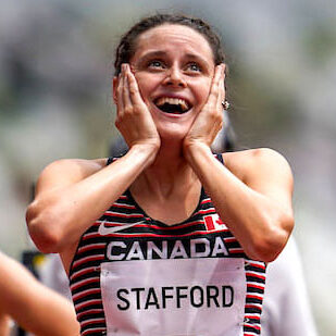 CivMin's Lucia Stafford reacts after qualifying for women's 1500m semifinal at the Tokyo Olympic Games on Sunday, August 1, 2021. (Photo: Athletics Canada)