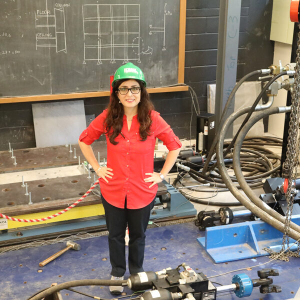 Professor Oya Mercan combines computer models and experiments to study how building components stand up to high winds, earthquakes and other stressors. (Photo: Tyler Irving)