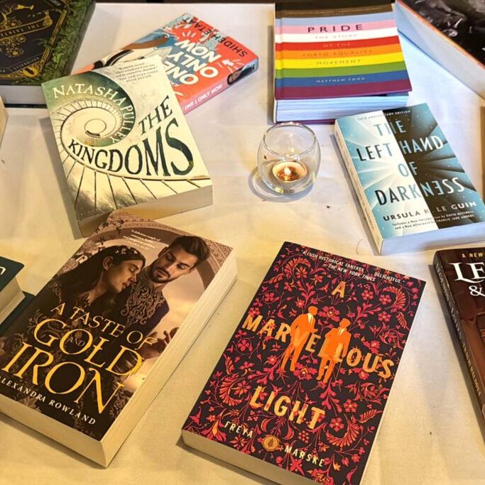 Some of the books that have been collected so far for the upcoming Jay Gordon Library for Queer Fiction, one of the many projects launched by QueerSphere at U of T Engineering. (photo by Jay Gordon)