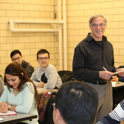 Randy Sinukoff, a Senior Associate at Stantec Consulting Ltd., teaching his graduate level course, CHE1431H Environmental Auditing. (Photo by Tyler Irving)