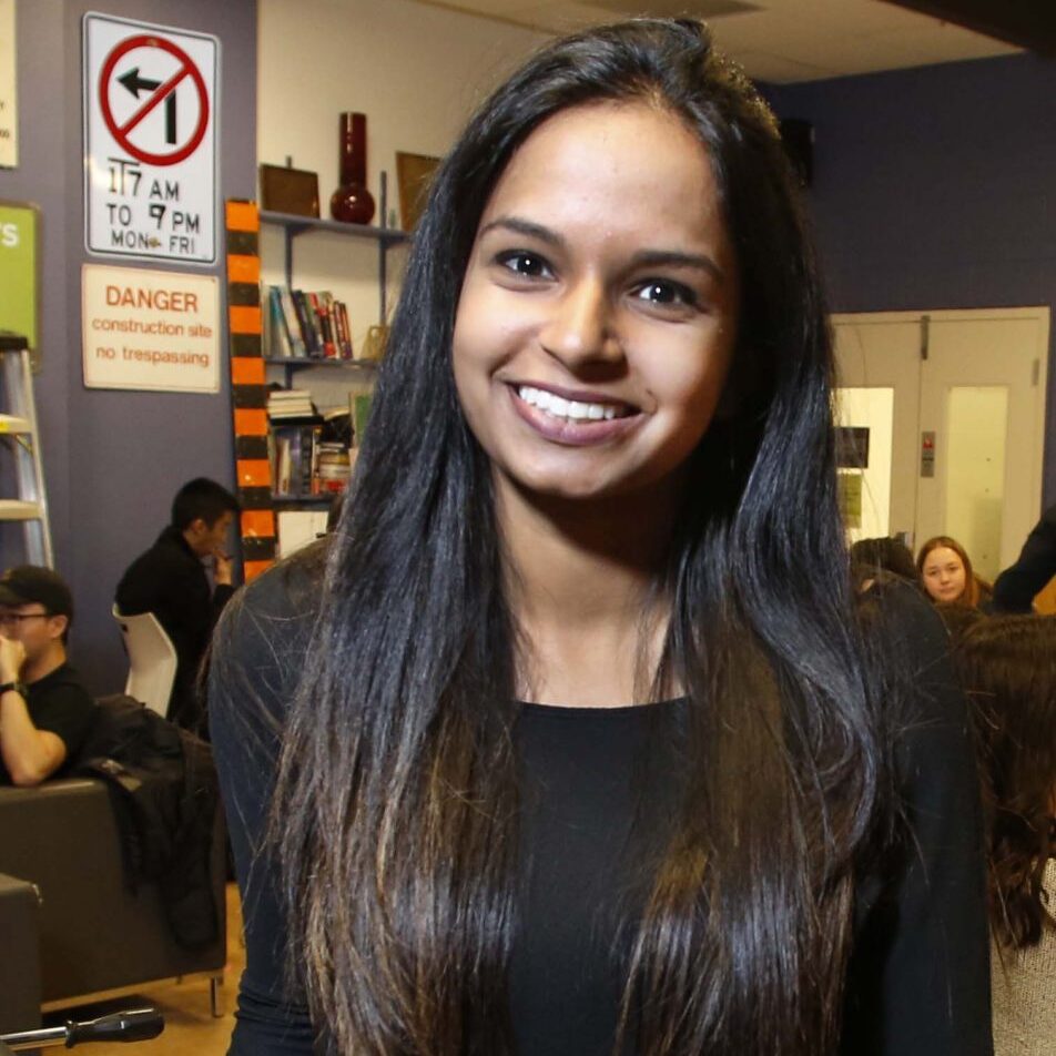 TORONTO: OCTOBER 4, 2019 -- CIV CLUB CHAIR -- Simonne Varela (CivE fourth year, 1T9 + PEY), the Civ Club Chair, in the Civ Club on Friday, October 4, 2019. The Civ Club is for Civil Engineering students in CivMin.  
PHOTO: Phill Snel, Department of Civil &amp; Mineral Engineering/ U of T