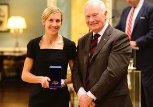 Sasha Gollish with Governor General David Johnston. Gollish was named one of the Top 8 Academic All-Canadians earlier this week. (Photo: Sgt Ronald Duchesne, Rideau Hall, OSGG)